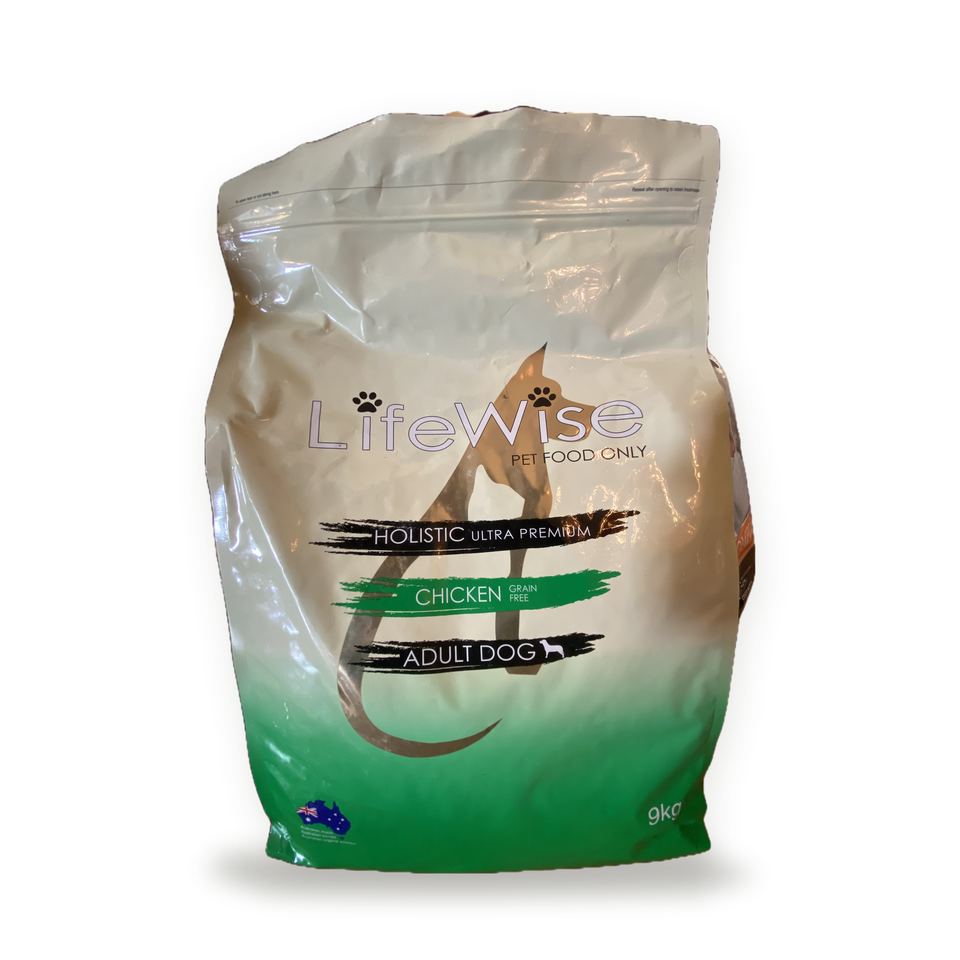 A 9kg bag of LifeWise Chicken adult dog food